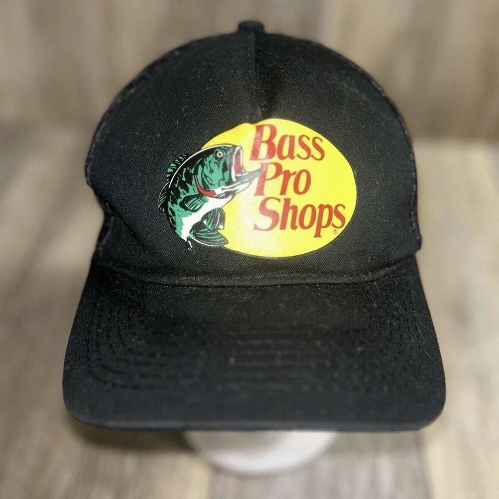 Bass Pro Shops Trucker Hat Cap Mesh Fishing One Size Black Snapback Adjustable